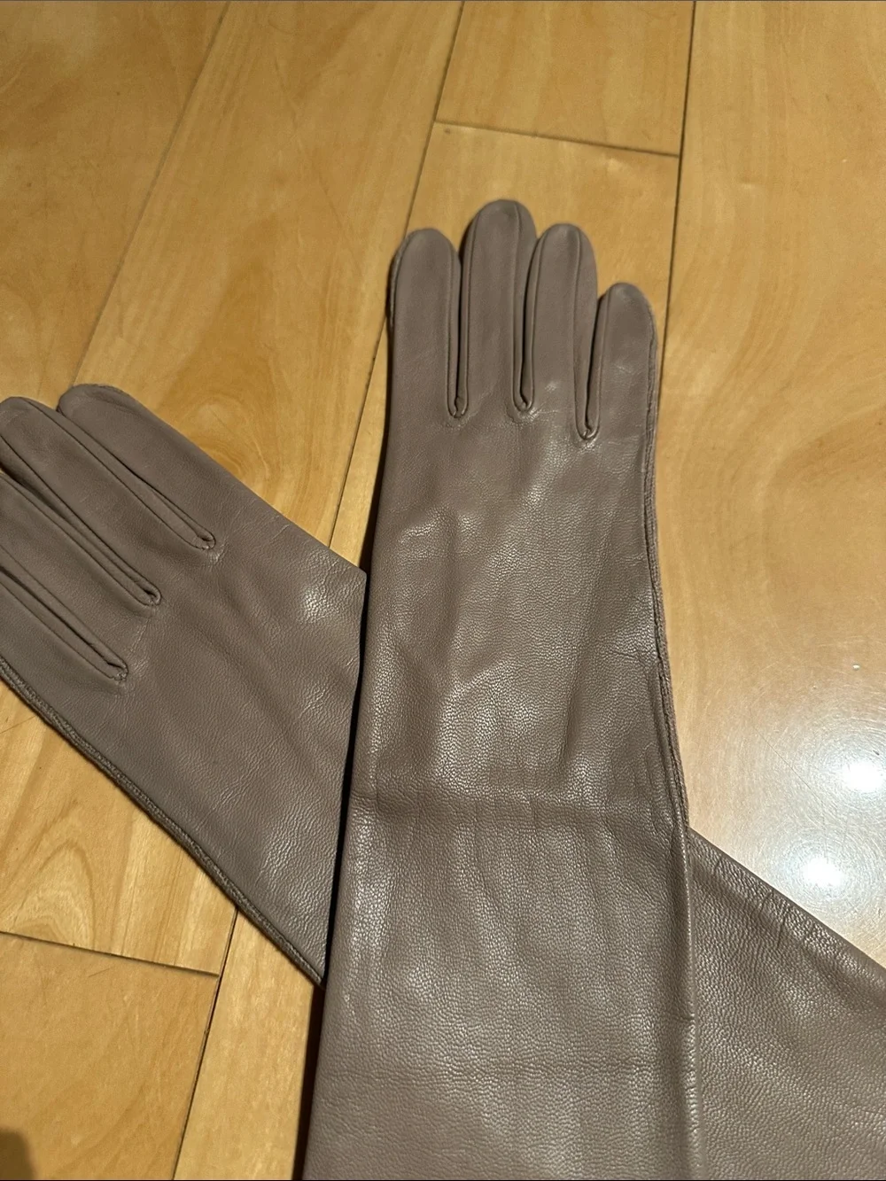 Long Leather Gloves - Taupe Brown